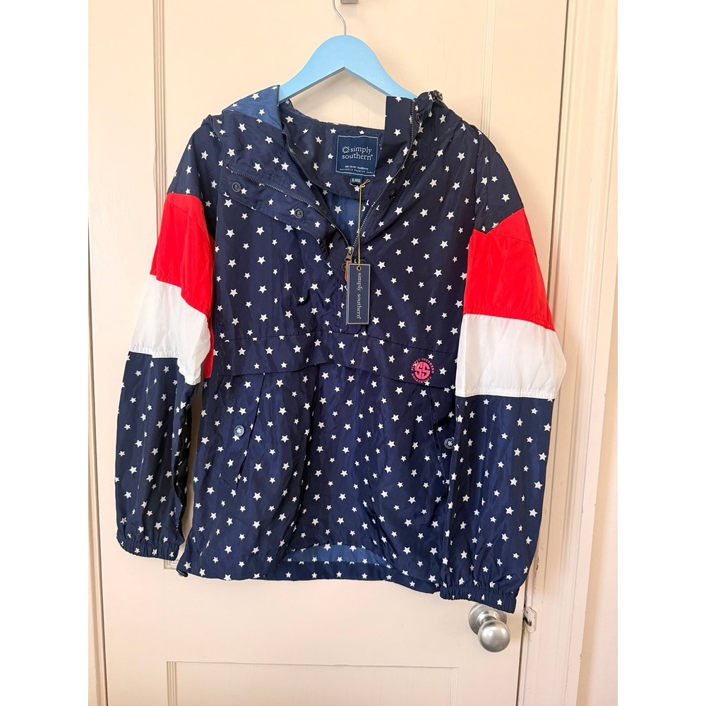 NWT SIMPLY SOUTHERN red white blue pullover popover windbreaker jacket American - Picture 2 of 9